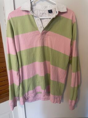 Izod Pink and Light Green Striped Rugby Polo